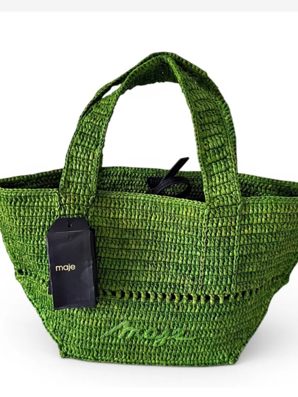 MAJE Green Woven Tote Bag with Detachable Strap